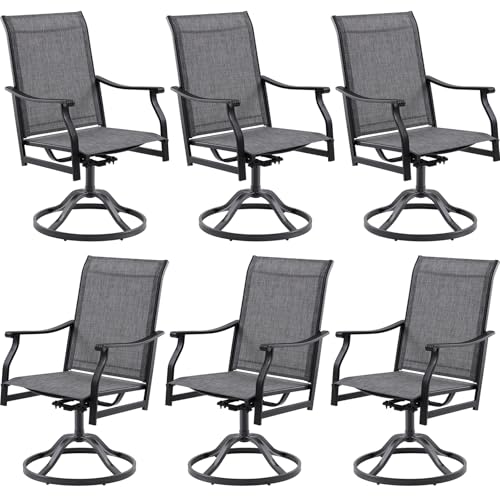Soohow Swivel Outdoor Dining Chairs Set of 6, Patio Swivel Dining Chair with Textilene Fabric, Outdoor Metal Armchair All Weather Resistant, Ergonomic Comfort, Perfect for Patio, Backyard, Balcony