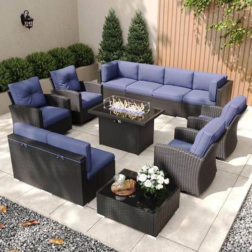 KHOLH 12-Piece Outdoor Patio Furniture Set with Fire Pit Table, Navy