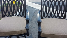 PatioLand Grand Tuscany 5-Piece Outdoor Bar Set 48" Cast Aluminum Dark Bronze Sunbrella Sesame