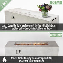 FammyLoft 70 Inch Propane Fire Pit Table, Concrete Firepits for Outside, Rectangular Gas Fire Pit for Outside Patio, Backyard, Pool, 60,000 BTU, Free Lava Rocks, Light Gray