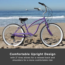 Firmstrong Urban Women's Beach Cruiser Bike, 7 Speed, 26 Inch, Purple w/ Black Seat