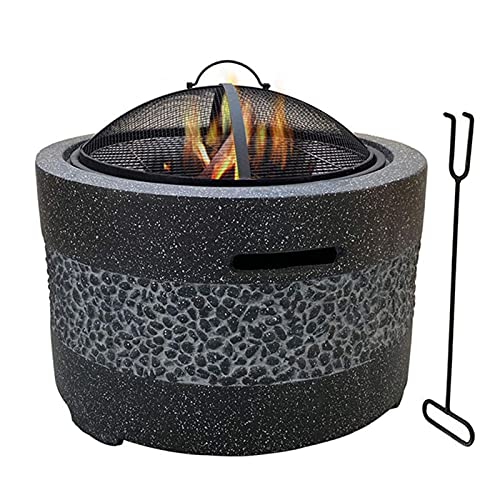 Small Firepit, Large 3 in 1 Fire Pit with BBQ Grill Shelf, Edging of Artificial Stone for Outside Patio, Decking, Lava Rocks