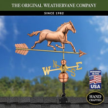 Good Directions Pure Copper Trotting Horse Weathervane, Includes Adjustable Roof Mount for Easy Installation - Hand-Polished Copper