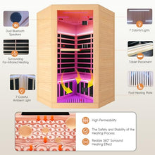 2-3 Person Corner Infrared Sauna Cabin 2180W Home Dry Steam Sauna with Colorful Lights and Bluetooth Speaker, Low Electromagnetic Radiation Canadian Hemlock Wood Dimensions 47.2 x 47.2 x 74.8 inches