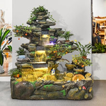Large Multi-Tier Rockery Waterfall Fountain with LED Lights, Natural Zen Garden Decoration, Indoor & Outdoor Water Feature with Pond for Home, Office, Patio, or Yard(#A)