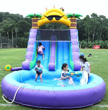 26FT(L) Commercial Water Slide for Adults【Double Water Slides&Giant Splash Pool】, 100% PVC Inflatable Adult Water Slide with 1100W Blower, 0.45mm Heavy Duty Vinyl Backyard Outdoor, 26x12x14ft