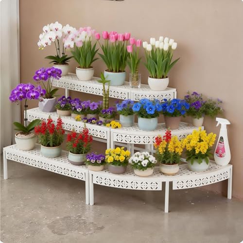 Laohucai 3 Tier Plant Stand Flower Pot Rack Garden Display Shelf Flower Pot Holder Storage Rack Heavy Duty Display Planters Organizer Indoor Outdoor for Patio Garden Balcony Patio Yard, White