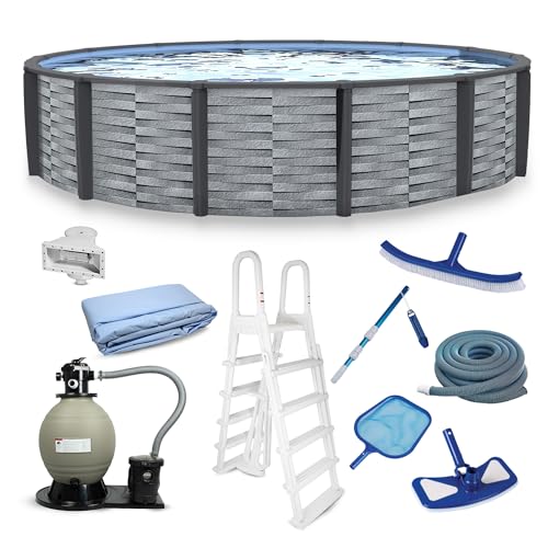 Blue Wave Affinity 15-ft Round 52-in Deep Hard Sided Above Ground Pool with Resin Top Seats & Verticals, Dual-Speed Sand Filter System, Ladder, Liner, Skimmer & Maintenance Kit – 5,130 Gal Cap