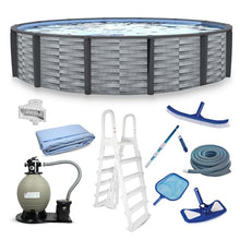 Blue Wave Affinity 18-ft Round 52-in Deep Hard Sided Above Ground Pool with Resin Top Seats & Verticals, Dual-Speed Sand Filter System, Ladder, Liner, Skimmer & Maintenance Kit – 7,200 Gal Cap