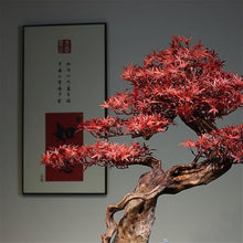 YXIANG56Q Fake Plants Simulation Red Maple Bonsai Ornaments Indoor Entrance Hotel Wood Green Plants Potted Decorations Bonsai Tree