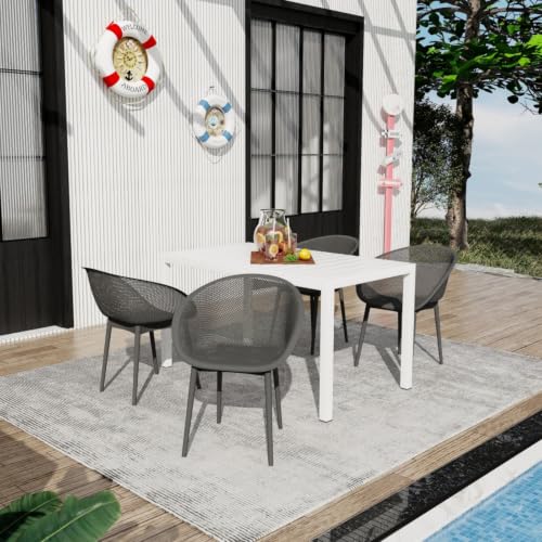 Hassyee 3 Pieces Outdoor Plastic Bistro Set with Round Coffee Table and Mesh Design for Poolside, Deck, Patio Furniture Set with Premium All-Weather Durability for Backyard (Grey 5 PCS)