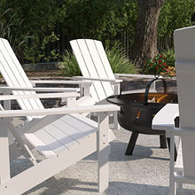 Merrick Lane Ayala Adirondack Chairs & Fire Pit - 4 Pack White Poly Resin Chairs with Black Star and Moon Fire Pit