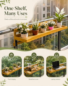 YYBHKHBY Balcony Railing Table - Hanging Foldable Deck Desk for Patio - Small Space Furniture for Apartment - Solid Wood Rail Shelf with Adjustable Hooks,Green,59.1x11.8in