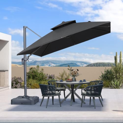 OROTLECT 10FT Square Cantilever Umbrella With Base,Graphite Grey