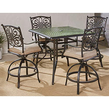 Hanover Traditions 5-Piece High-Dining Set with Cushioned Swivel Chairs and 42" Square Cast-Top Table Tan