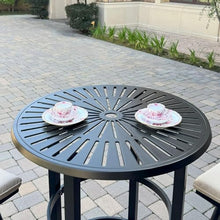Darlee Bella Aluminum 3 Pc Patio Bar Set w/ 30-in Round Bar Table in Beige