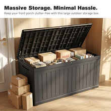SWLJKU XXL Deck Box Outdoor Storage, Large Waterproof Resin Patio Furniture Cushion Organizer, Heavy Duty Lockable Garden Bench with Double-Wall Construction, Wood Grain Black (260, Gallons)