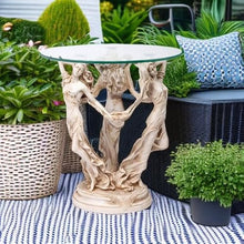 Design Toscano Greek Muses Classic Glass-Topped Side Table, 18 Inch Wide, 18 Inch Deep, 20 Inch Tall, Cast Stone Resin, Antique Stone Finish