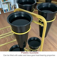 2 Layer Rolling Plant Stand Cart With 6 Plastic Buckets, Metal Shelf Cut