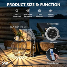 MIUWLXT 18" Outdoor Solar Side Table,Black Metal Material with Remote