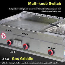 Commercial Gas Griddle, Countertop Flat Top Griddle Stainless Steel Grill, Teppanyaki Fry Pan with Adjustable Temperature, Kitchen LPG Gas Grill for Outdoor Catering