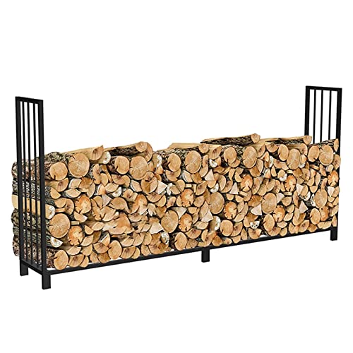 TBLOTYD Firewood Rack 4 Feet/ 8 Foot Firewood Rack Stand for Outdoor Deck Patio, Cast Iron Heavy Duty Log Holders Lumber Storage Organizers, Finish,Black-250x35x116cm