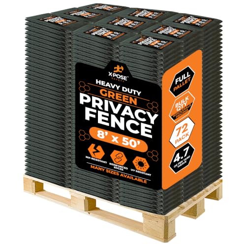 Xpose Safety Privacy Fence Screen 8’ x 50’ (72 Pack) – Bulk Full Pallet – Heavy Duty Green Mesh with 90% Visibility Block, UV Protection – for Garden, Yard, Nursery, Kennel, Dog Run, Greenhouse