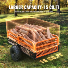 Heavy Duty Steel ATV Dump Trailer, 1500-Pound Load Capacity 15 Cubic Feet, Tow Behind Dump Cart Garden Trailer, with Removable Sides and 2 Tires, for Mowers, Tractors, ATV, UTV