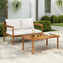 Christopher Knight Home Vorms Outdoor Loveseat with Coffee Table, 2-Piece Acacia Wood Patio Furniture Set with Rope Backrest, Patio Conversation Chat Sets for Backyard Balcony, Teak+Cream