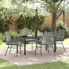 FUDUGEHMIOFWFJJ Grey Poly Rattan Garden Dining Set 5 Pcs with Cushions, Outdoor Patio Furniture Set for 4 Person, Modern All Weather Rattan Table and Chairs with Tempered Glass Top, Easy Assembly