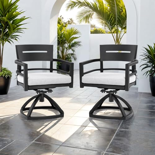 SRECELL Outdoor Patio Swivel Rocker Chairs Set of 2, Aluminum Dining Chairs with Sun-Resistant Cushions, 360° Swivel Rocking Chairs, Rust-Resistant Frame for Deck Porch Garden Balcony Seating, Ember B