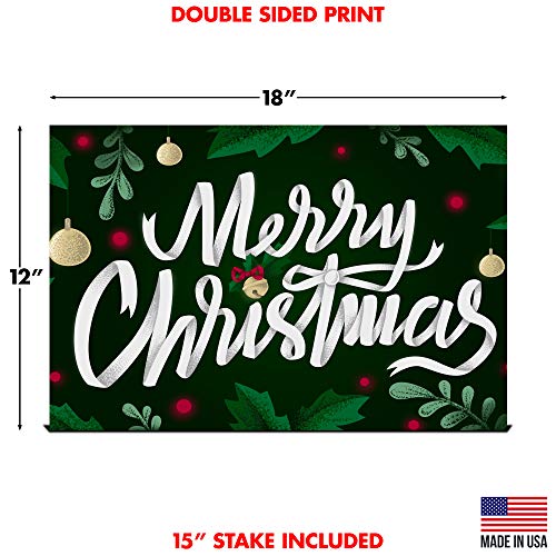 Yard Sign Merry Christmas Happy Holidays Lawn Decoration 18" x 12" with 15-inch Heavy Duty Stake