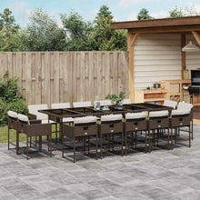 WXGTBKPR 15-Piece Outdoor Dining Set, 14 Seater Garden Table and Chairs with Washable Cushions, Rectangular Synthetic Poly Rattan Patio Furniture, Brown