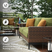 Signature Design by Ashley Horizon Hall Casual Outdoor Loveseat with Cushion, UV-Resistant Nuvella Fabric, Resin Wicker & Aluminum Frame, Ideal for Deck or Lanai Furniture, Green & Dark Brown