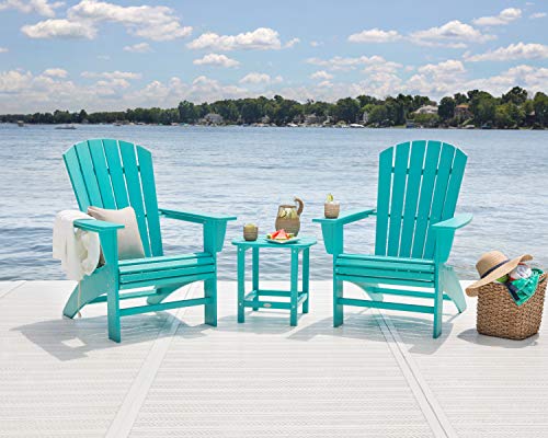 Polywood Nautical 3-Piece Curveback Adirondack Chair Set with Side Table Slate Grey