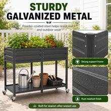 EXPEAK Galvanized Raised Garden Bed 6x2x3 ft, Elevated Metal Garden Bed with Lockable Wheels & Lower Storage Shelf, Planter Raised Beds for Vegetables, Herbs & Flowers, Gray