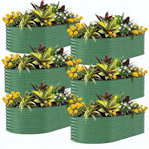 4 Pack Galvanized Raised Garden Beds, 8×4×2 ft Rust Resistant Metal Planter Boxes, Open-Bottom Elevated Planters with Good Drainage, Easy Assembly Outdoor Plant Beds for Vegetables Flowers Herbs, Gree