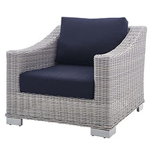 America Luxury - Outdoor Rattan Lounge Chair and Ottoman Set, Modern Patio Furniture Blue