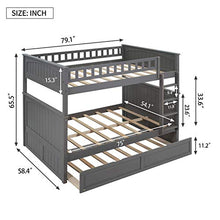 Harper & Bright Designs Full Over Full Bunk Bed with Trundle Grey