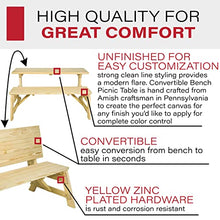 Amish Casual 2-in-1 Heavy-Duty 800 Lb Convertible Picnic Table Bench (Unfinished)