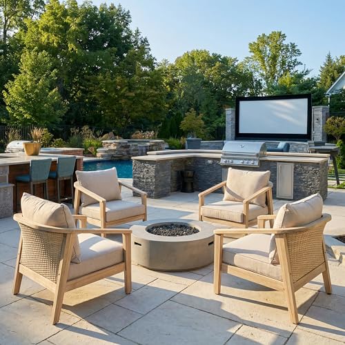 Merax 4 Piece Outdoor Acacia Wood and Wicker Club Chair