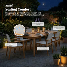 POVL Outdoor Menlo 7-Piece Teak Patio Dining Set for 6 — 95" Rectangular Grade A Teak Table, 2 Armchairs & 4 Side Chairs — Modern Patio Furniture for Deck, Backyard & Poolside