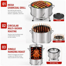 WPWSDWMX Vertical Smoker Grill Combo 36.6in Stainless Steel Charcoal Meat Smoker with Built-in Thermometer Full Accessories for Outdoor BBQ Camping