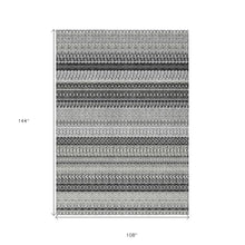 HomeRoots Black Striped Washable Non-Skid Indoor Outdoor Area Rug 9' x 12'