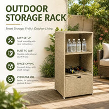 Cvqza Outdoor Storage Rack, Two-Shelf Organizer, Rattan Wicker Design for Beach Towels, Garden, Patio, Versatile Functional Shelving Unit for Home and Outdoor Use, Ideal for Family