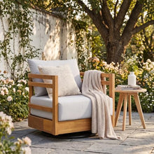 Merax Outdoor Patio Swivel Acacia Wood Chair with 360° Rotation, Water-Resistant Thick Cushions & Removable Cover, 400 Lbs Weight Capacity Lounge Chair for Deck, Backyard, Garden, Teak + Gray