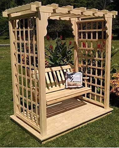 Backyard Crafts Amish-Made Lexington Cedar Arbor with Deck & Swing Unfinished