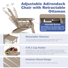 FOOWIN Adirondack Chair with Retractable Ottoman, Adjustable HDPE Folding Chair Set of 4, All-Weather Resistant, Brown