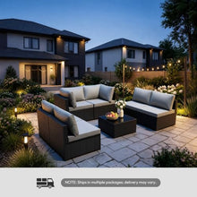 WWR Patio Furniture Set 7 Piece - All-Weather - Wicker Rattan Patio Outdoor Conversation Set, Modular Sectional Sofa for Backyard, Garden, Poolside, Balcony, Porch, Patio, Black/Light Gray