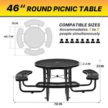 LAUCO 46-Inch Round Metal Picnic Table with Attached Benches, Black Thermoplastic Coated, Expanded Metal Construction, 1000 lb Capacity, Outdoor Use 36035